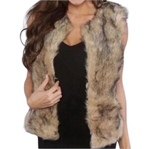 BB DAKOTA FAUX FUR FLUFFY BROWN GARRETT VEST S